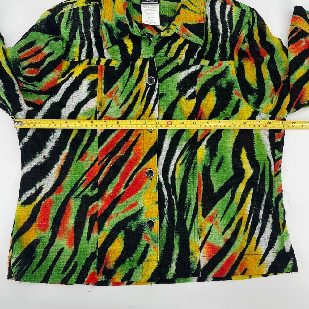 Southern Lady Green Zebra Animal Print Honeycomb  Button Up Jacket Size L - Picture 9 of 10